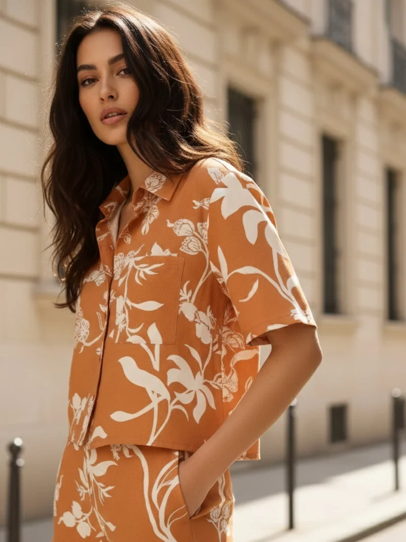 أوجيدر قميص قصير مطبوع باللون الصدئ